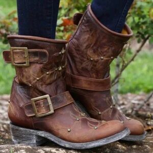Old Gringo Brown Distressed Leather Buckle Boots